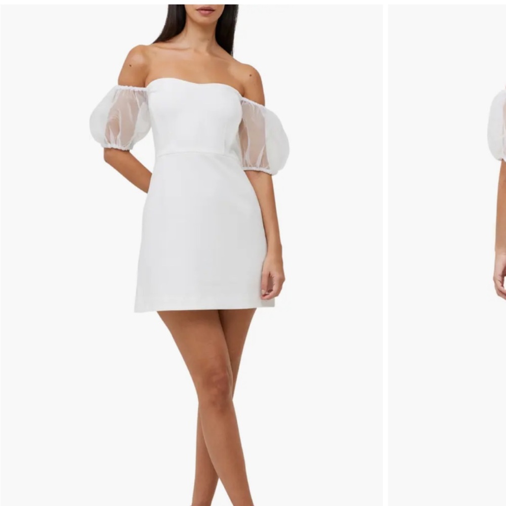 French Connection White Mini Dress with Puff Sleeves